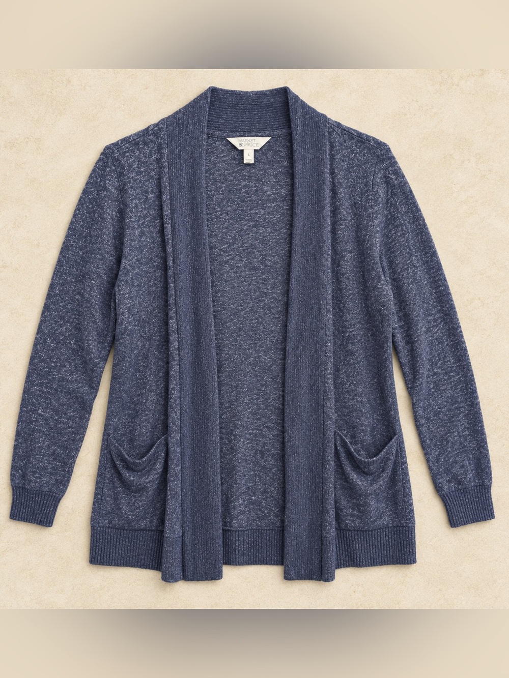 Market & Spruce Heathered Navy Open-Front Cardigan with Pockets